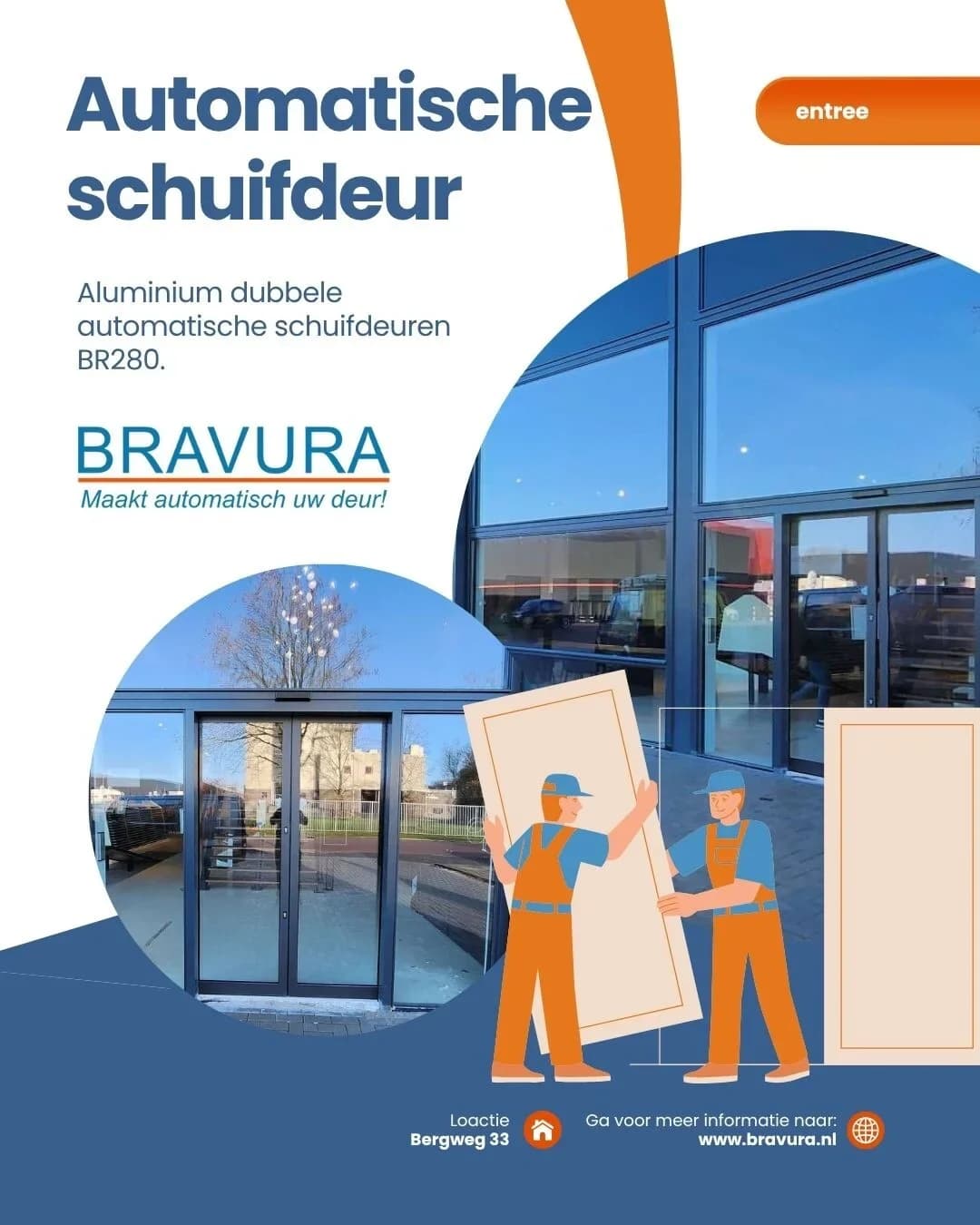 Post voor Bravura over een automatische schuifdeur